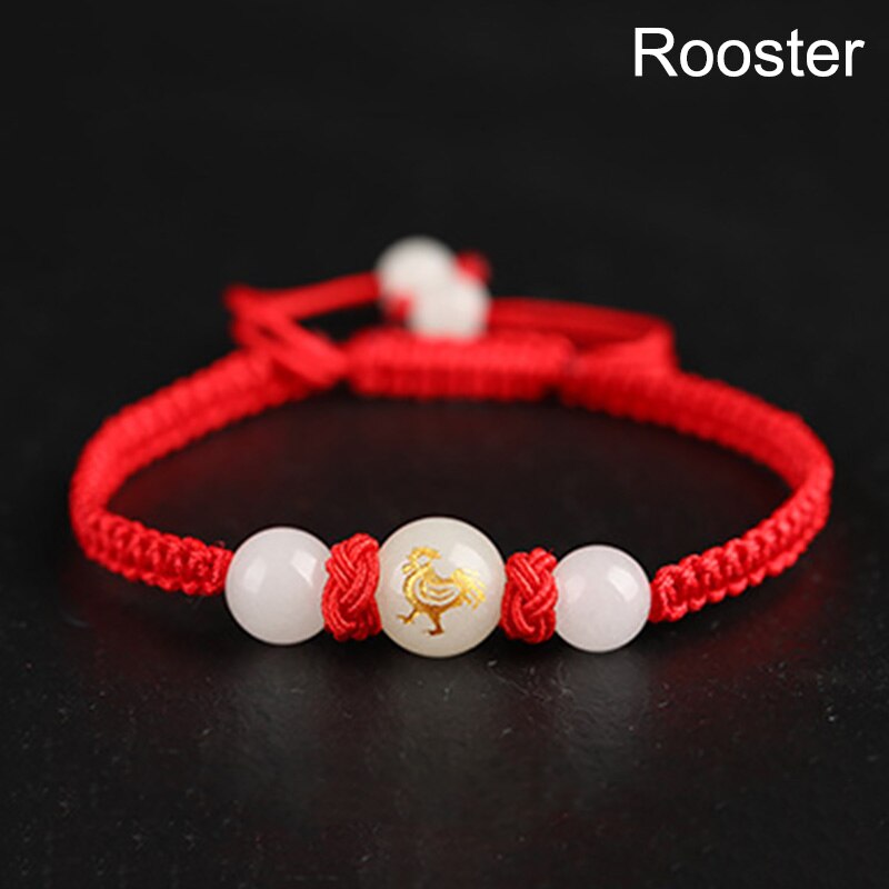Chinese Zodiac Animal Bracelet Red Rope Lucky Hand Stretch Knot Woven Bracelets Adjustable String Bracelet For Women Men: J