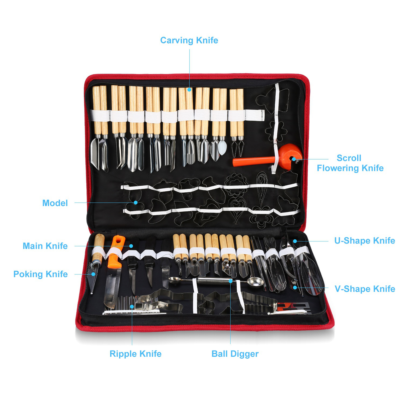 80 -piece food carving peeling tool set, stainless chrome steel garnishing cutting tool for fruits and vegetables