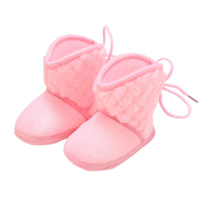 Newborn Baby Boots Winter Warm Solid Color Plus Velvet Tie Flowers Baby Girl Boots 0-18M: P / 7-12 Months