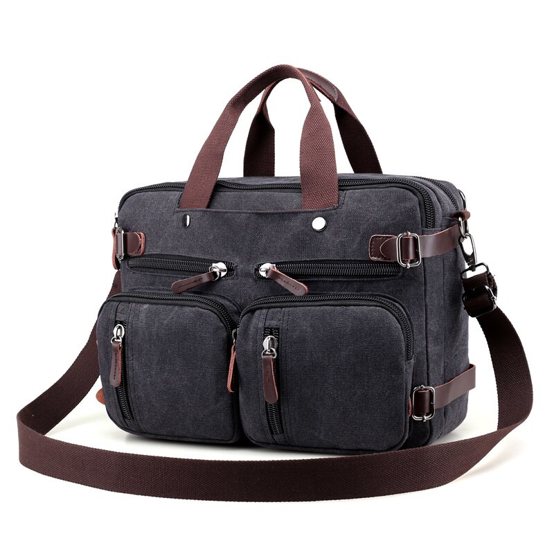 Los hombres bolsos de lona bandolera bandoleras cruzadas sólido alto capacidad hombre Casual de multifunción mochila portátil: Black