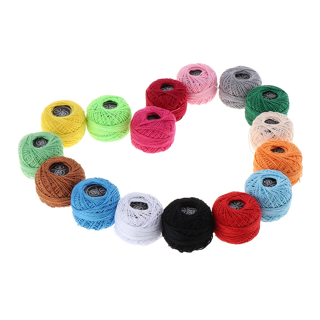 16-Pack Cotton Mixed Colours - Thread Spool For Knitting and Crochet - Cotton Yarn Set In 16 Colours