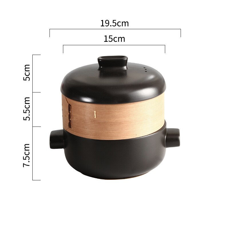 Japanese Style Steamer Casserole With Steamer Drawer Soup Pot Stew Pot Bamboo Multilayer Hotel Household Ceramic Casserole ZB182: black