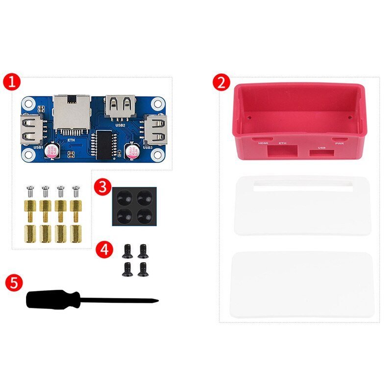 Ethernet usb hub moduuli laatikko abs kotelo raspberry pi zero 2 w /  zero w sarja , 1x rj45 ethernet portti 3x usb 2.0 porttia