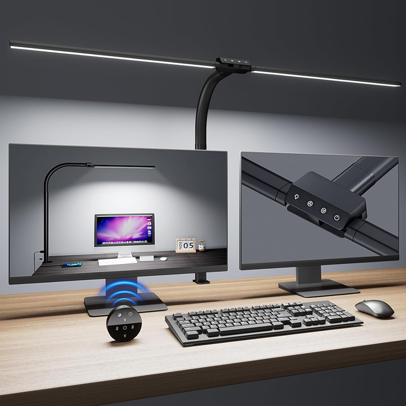 LED-bureaulamp Dimbaar Oogverzorgend klemlicht Dubbele kop Computermonitor Tafelklemlamp voor thuiskantoor Opstellen LezenStudie
