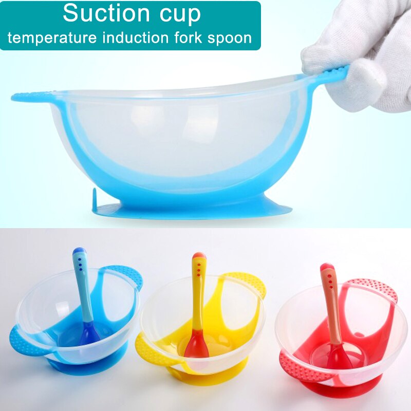 3set Temperature Sensing Feeding Spoon Child Tableware Food Bowl Learning Dishes Plate Suction Cup Baby Dinnerware Set