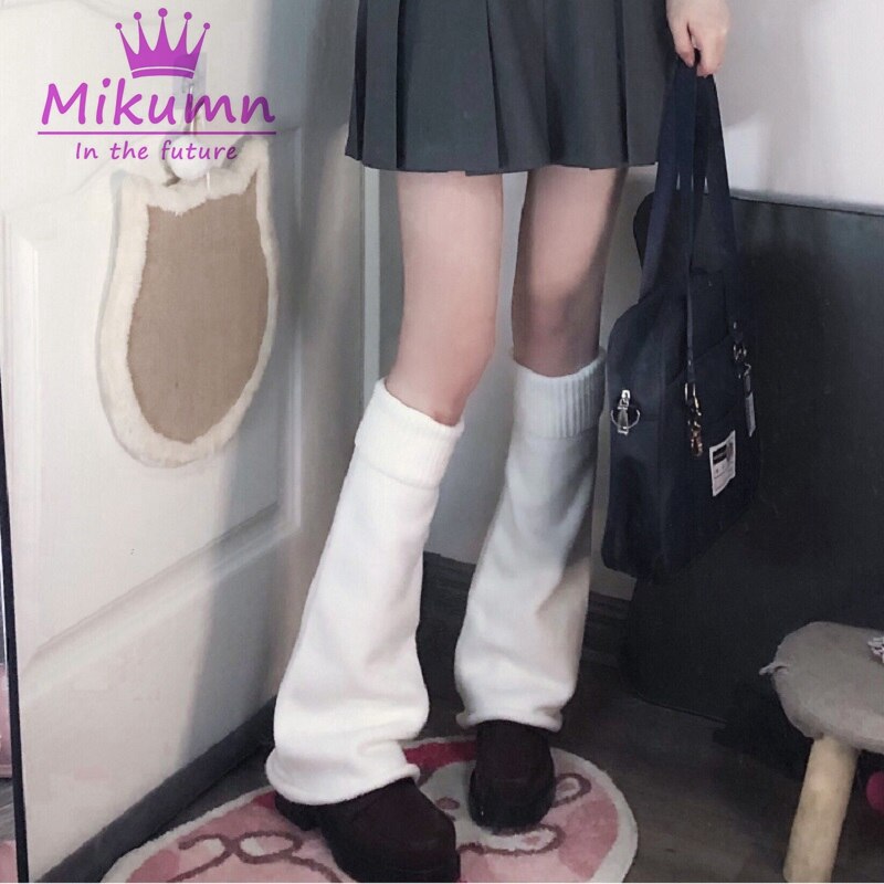 Harajuku Cute Flared Knitted Leg Warmers Japanese Girls Kawaii White Winter Loose Foot Cover Knee High Lolita Leg Warmer Socks