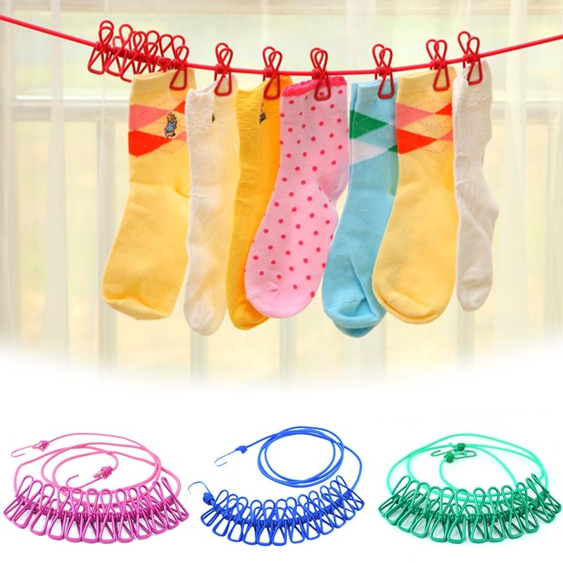 Portable Outdoor Clothesline Easy to Take Hanging Rope Windbreak Non-slip Clotheslin With 12 Clothespins Clothes Dryer