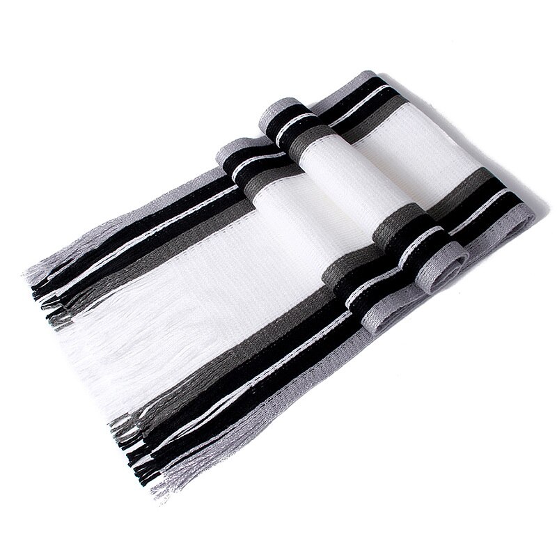 Nyaste scarf herr vinter randig bomull halsduk casual 180*23cm kvinnor halsduk med tofs varma stickade halsdukar: Vit svart