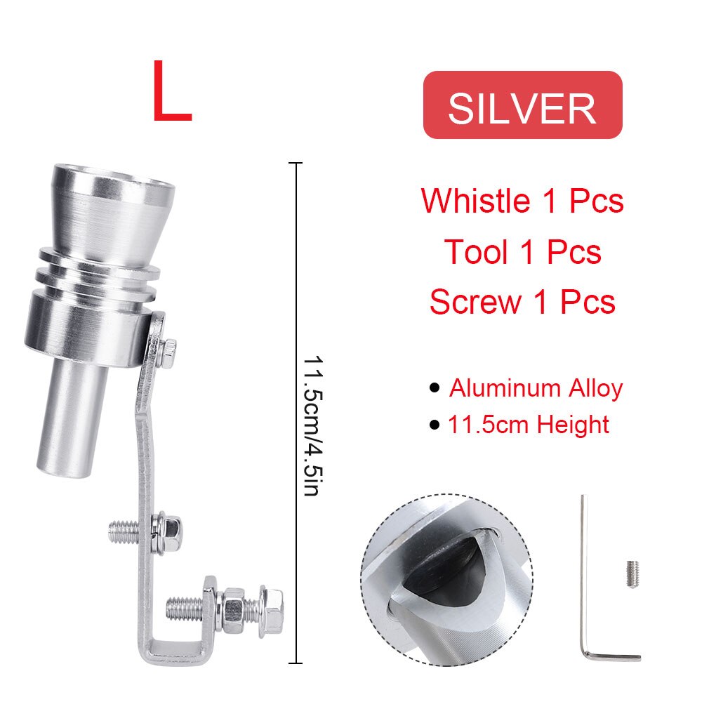 S-XL Universel Voiture Turbo Sifflet Voiture Réaménagement Turbo Sifflet Tuyau D'échappement Sound Turbo Queue Universelle Simulateur Whistler 5 Couleurs: Silver for XL