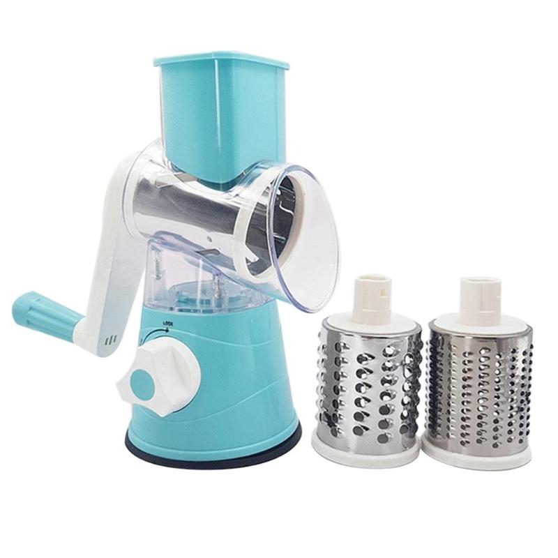 Multifuncional redonda mandolina Slicer 3 In1 cortador de verduras Manual cortadora de vegetales Spiralizer de herramientas cortadoras para la cocina: Azul