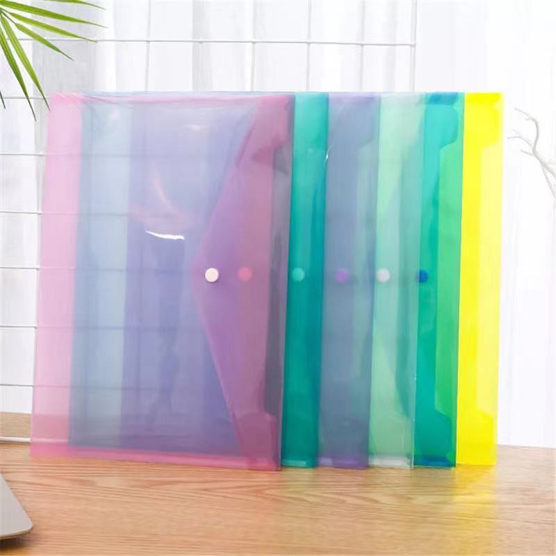 6Pieces/Set Colourful A4 Size Plastic Envelope Transparent Button PP File Bag Test Paper File Bag