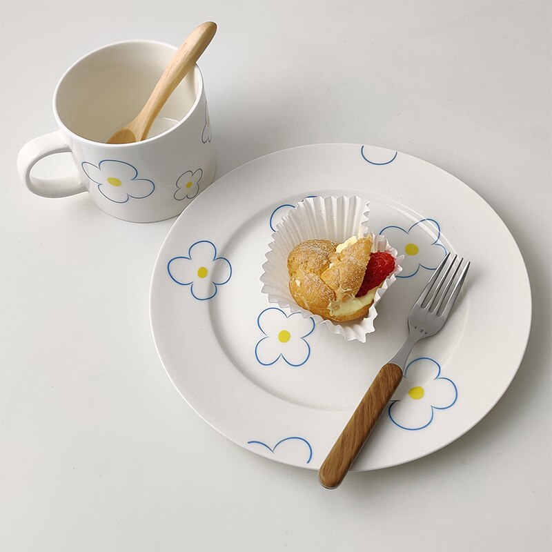 8 Inch Tableware Cute Flower Pattern Plates Ceramic Dinner Set Nordic Porcelain Dessert Plate Steak Salad Snack Cake Plates