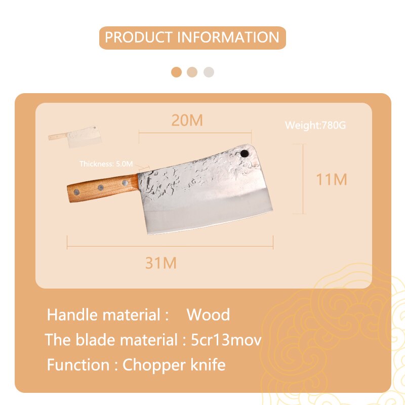Big Bone Knives Chopping Knife 780g Stainless Steel Cleaver 5mm Blade Chopping Kitchen Knives Cutting Pork Bone 5Cr13mov Cutlery