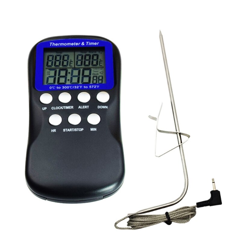 LCD Digital Probe Oven Thermometer Kitchen Cooking Timer Clock Food Meat BBQ Thermometer 0-300℃