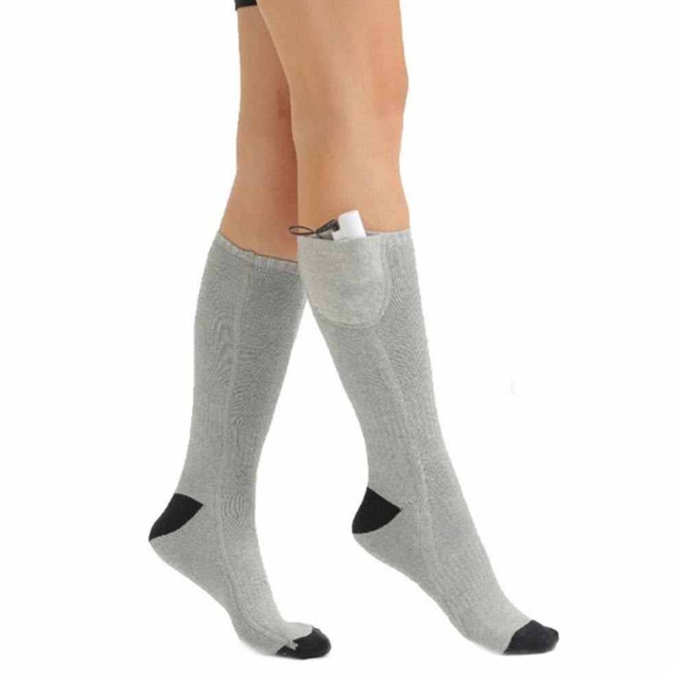 Elektriske opvarmede sokker kvinder mænd varme fødder behagelige vinter varme sokker genopladeligt batteri bomuld vaskbare opvarmede sokker: Grå