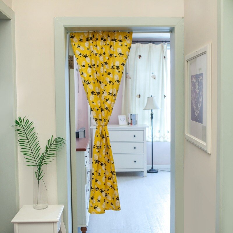 Jaune ananas rideau coton lin tissu épais rideau vent bain rideau salle de bain chambre cuisine demi rideau un autre coup