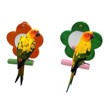 Fugl papegødu speil leketøy med abbor til conure finkebur stativ poteslipende abbor  d5bd
