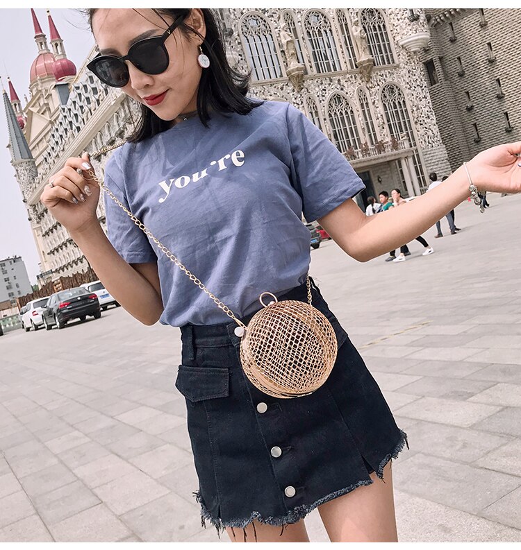 Moda oco bolsas de ombro feminino requintado metal cadeias redondas crossbody sacos para mulheres alta qualidade mini senhora mensageiro saco