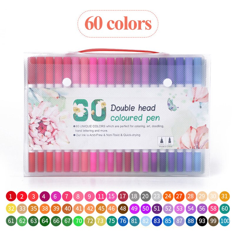 48/60/72/80/100/120 kolory profesjonalne podwójne głowy pędzle do akwareli Pen Art markery rysunek szkic Manga miękka szczotka Marker: White-rod-60colors