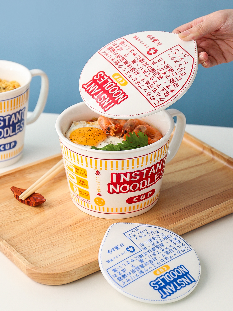 Japansk stil keramisk bolle med deksel personlighet husholdningskopp nudelkopp stor suppe og nudler