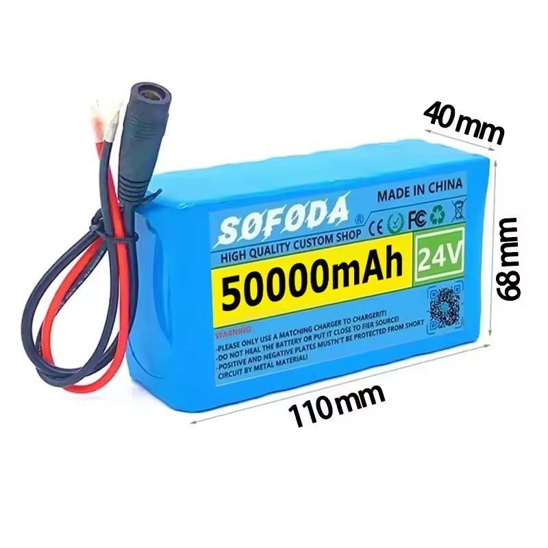 24V 50Ah 18650 Lithium Battery Pack - 6S2P 50000mAh Rechargeable Li-ion Battery with Fast Charger, Safe & Durable