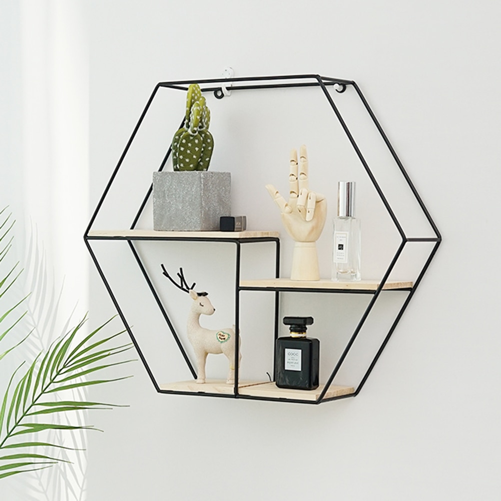 Metal Wooden Storage Rack Wall Hanging Storage Holders Racks Book Figurines Flower Pot Display Shelf Home Storage Organizer