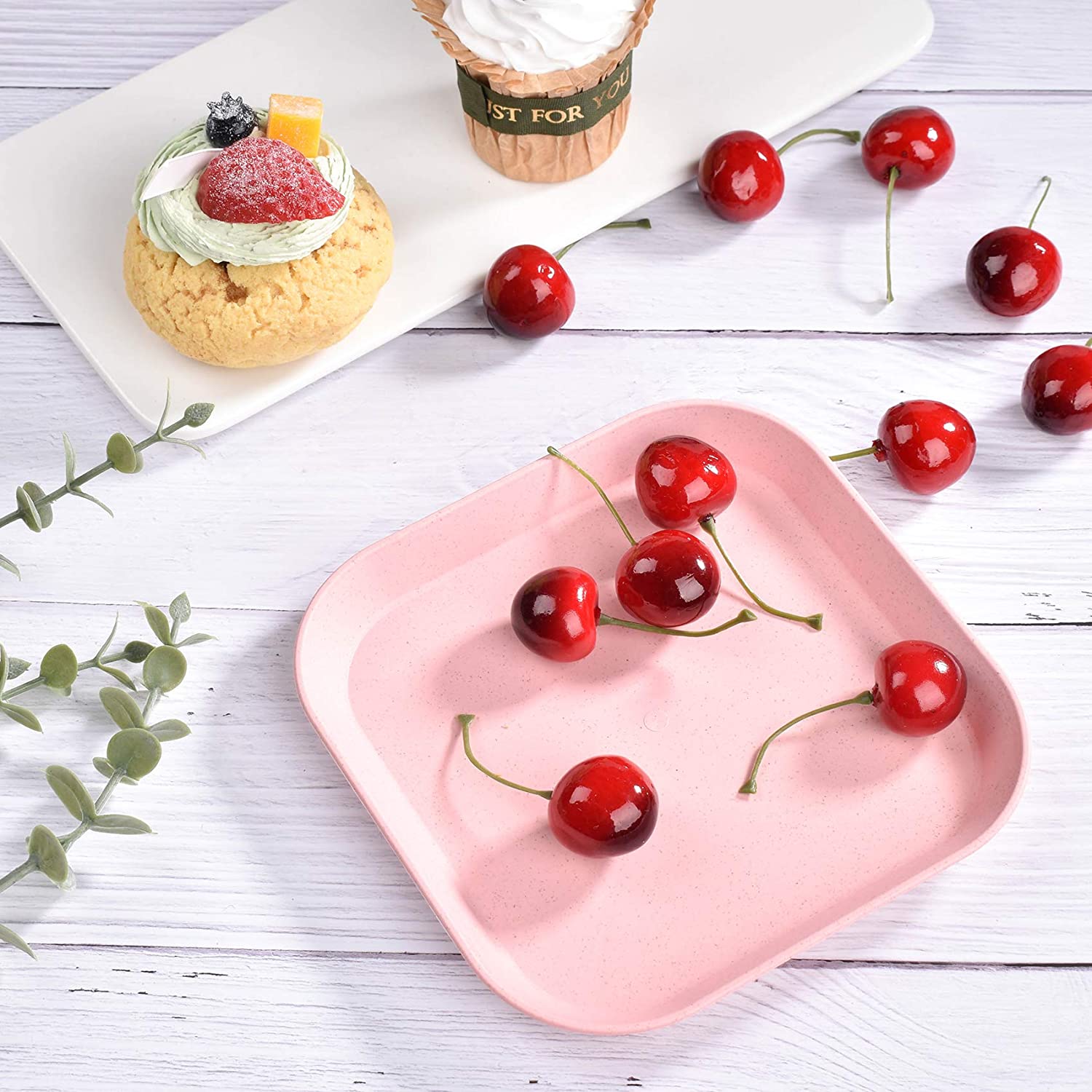 4pcs Square Dish Dinner Plates Anti Wheat Straw Plate Dishes Healthy Tableware Household Snack Spit Bone Trash Fruit Dish