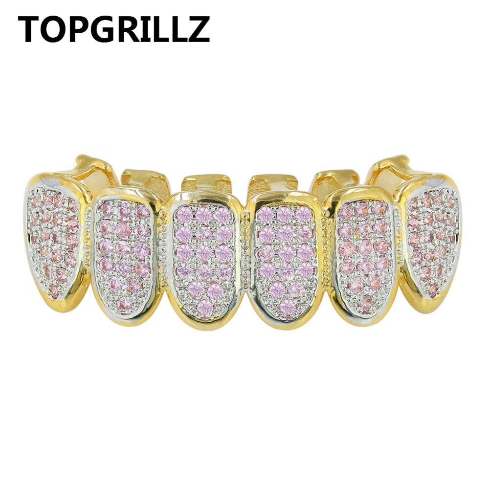 Topgrillz Classic 6/6 Hip Hop/Punk Tanden Grillz Set Goud Zilver Kleur Top &amp; Bottom Grills Dental Mond Caps cosplay Party: Pink Bottom