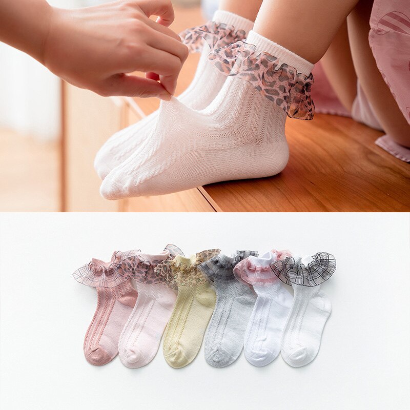 Children's Socks Mesh Girl Princess Lace Socks Leopard Lace Student Mid Tube