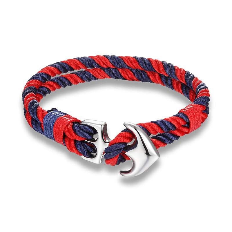 YIZIZAI Hoop Anker Armband Rvs Marineblauw Mannen Vrouwen Nautische Survival Touw Ketting Armband Zomer Stijl: Red Blue