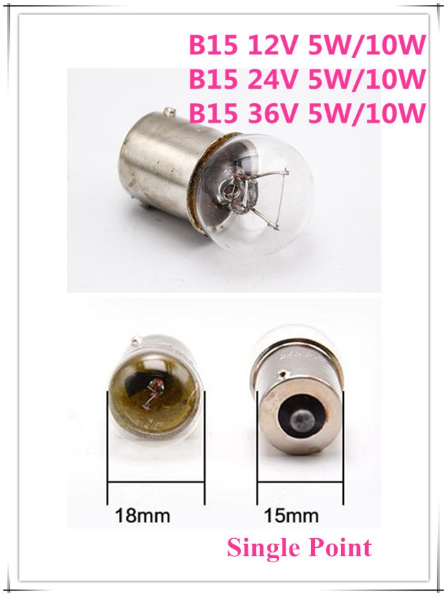 motorcycle signal indicator B15 12V 5w round head alarm indicator b15 24v 10w single contact lamp tungsten lamp bead B15 36V 5W