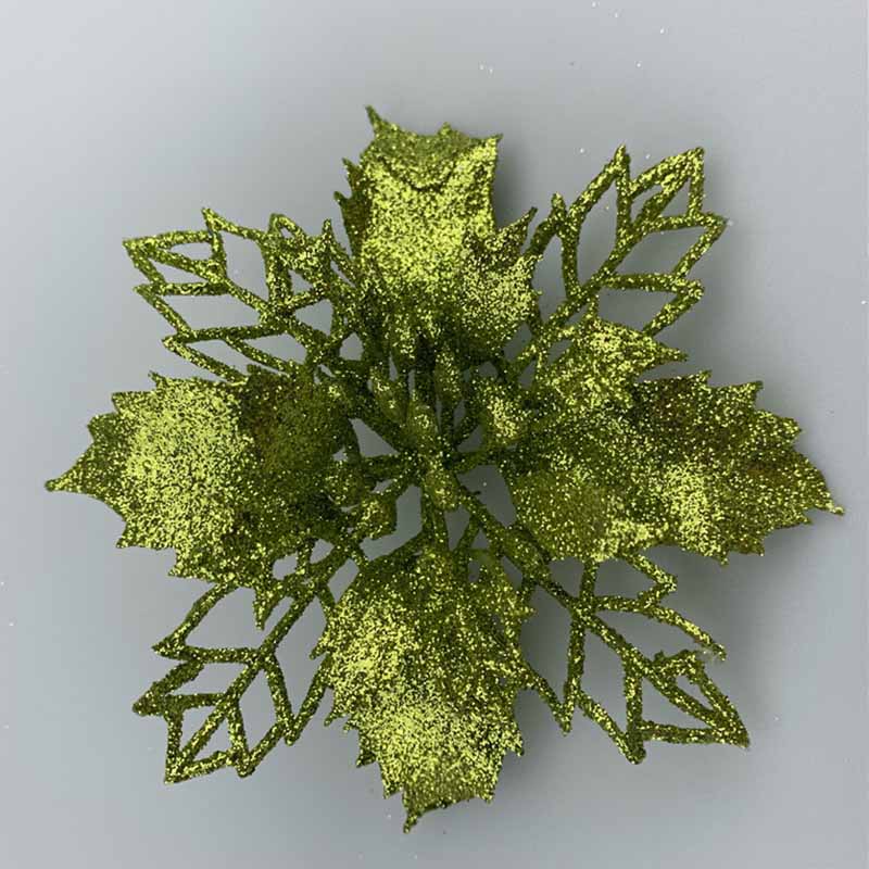 Arbre suspendu 10 pièces/ensemble fleur de noël Poinsettia fête décoration offre spéciale 9/11/16CM populaire paillettes: Apple Green / 11CM