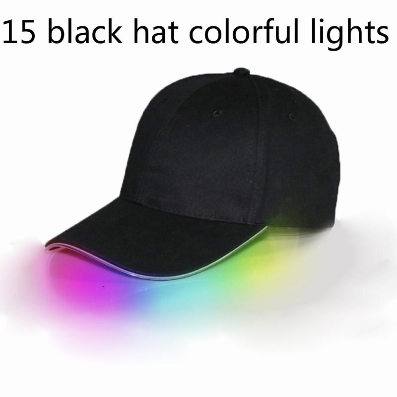 Gorra de béisbol de fibra óptica con luz LED, sombrero de béisbol con luz LED brillante, estilo Hip-Hop, ajustable: 15