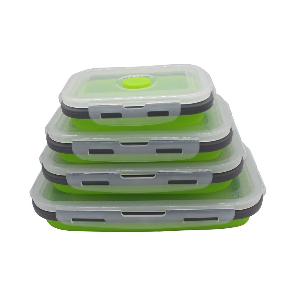 4 Stuks Siliconen Lunchbox Inklapbare Voedsel Container Bpa Gratis Voedsel Inklapbare Opslag Container Magnetron Vriezer Veilig: Green