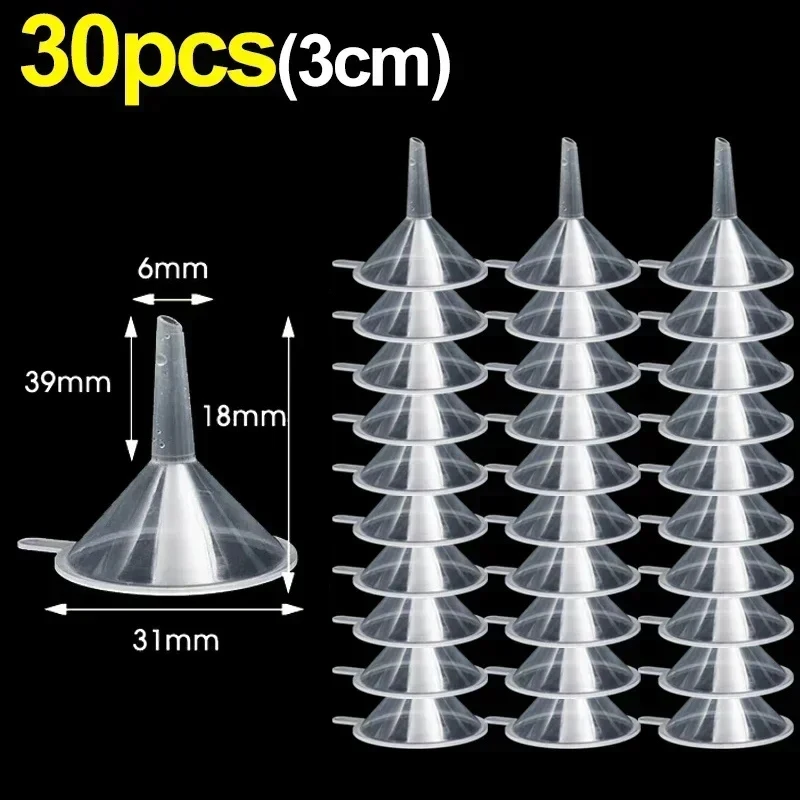 Mini embudos transparentes de plástico, embudos de aceite líquido de boca pequeña, dispensador de líquido cosmético, herramientas de llenado de botellas de laboratorio, 2/50 Uds.: Morado