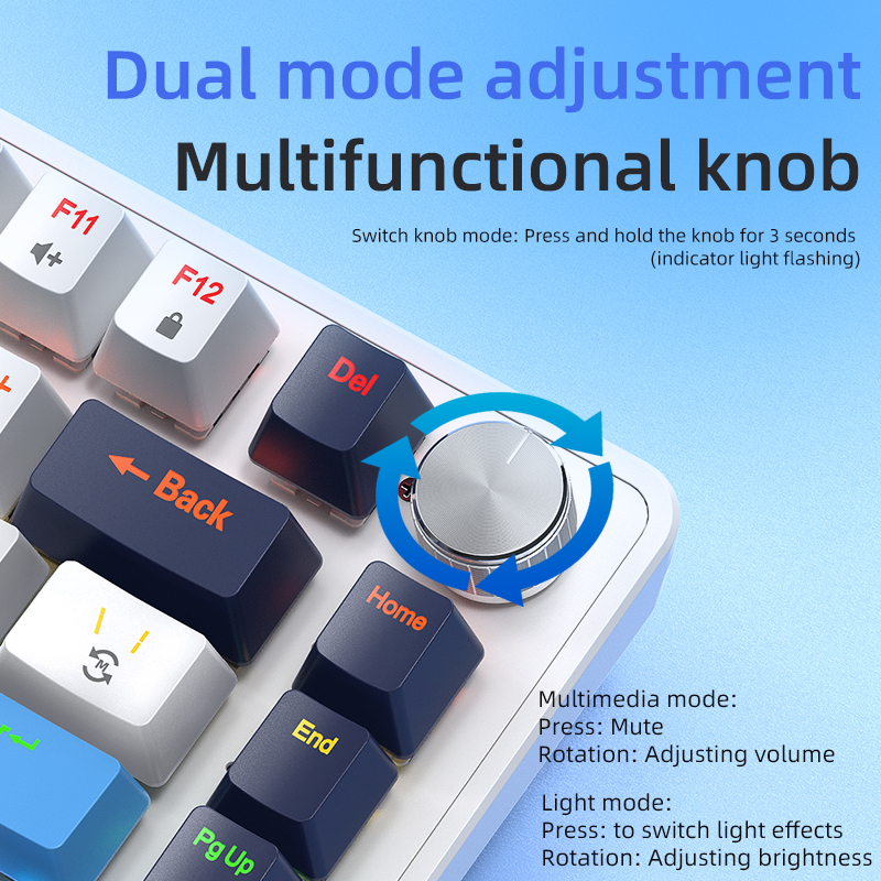APAYADO K82 Mechanische Tastatur, 82 Tasten, Multifunktionsknopf, vollständige Tasten-Swap-fähig, kühle Hintergrundbeleuchtung, kabelgebundene Verbindung, Windows und Mac