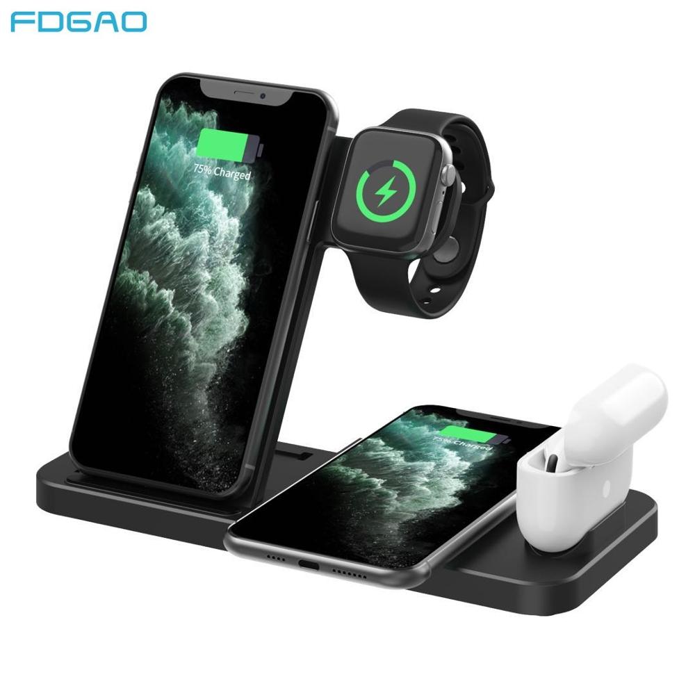 Fdgao 15W Snelle Draadloze Oplader 4 In 1 Qi Charging Stand Dock Station Voor Apple Horloge 6 5 4 3 2 Airpods Pro Iphone 11 Xs Xr X 8