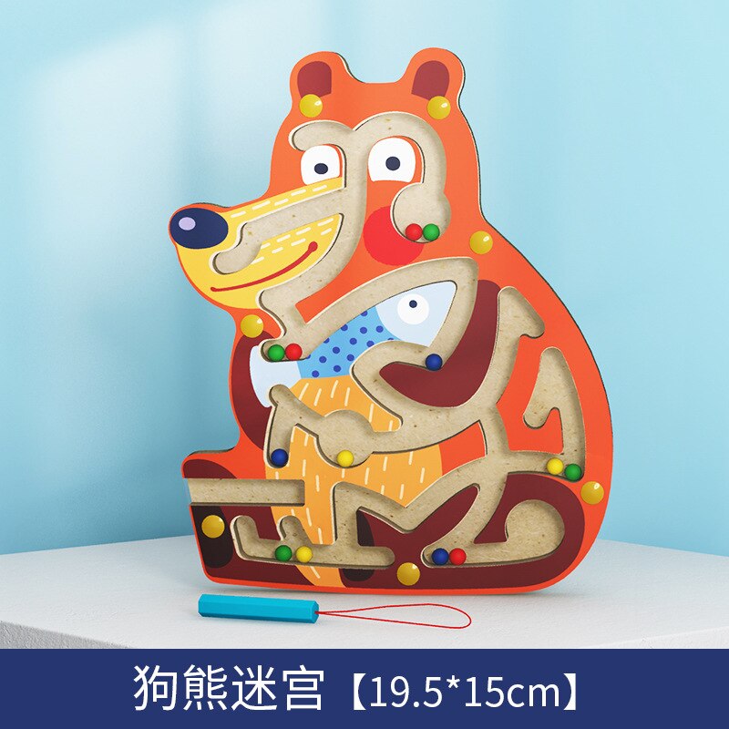 Wooden Maze Toy - Cartoon Animal Magnetic Pen Track - Early Education Learning: MWZ Bear