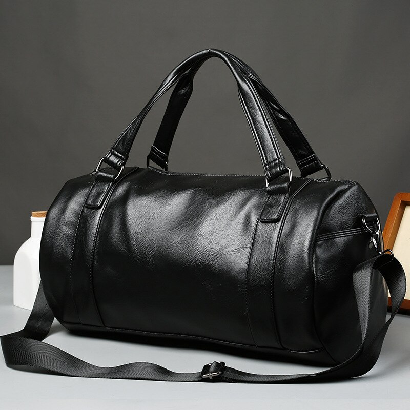 Mannen Mode Emmer Reistas Waterdicht Pu Lederen Bagage Tas Mannelijke Effen Zwarte Handtas Grote Schoudertas Casual Tote retro: Default Title
