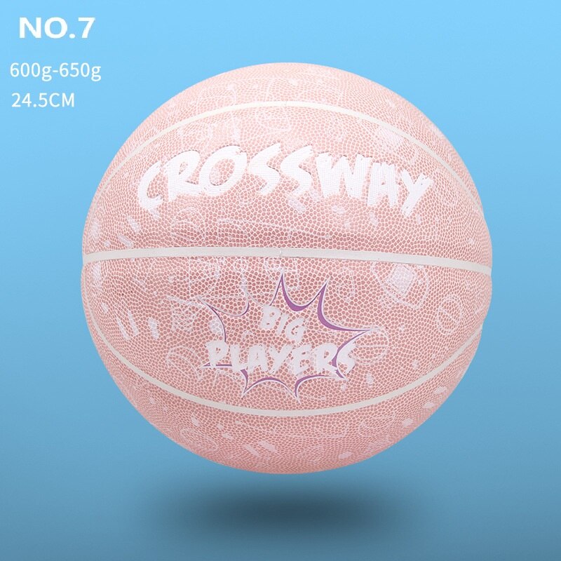 CROSSWAY Streetball Outdoor Indoor Size 7/6/5 PU Leather Basketball Ball Training Basket Ball Basketball Net outdoor sport ball: Number 5 pink