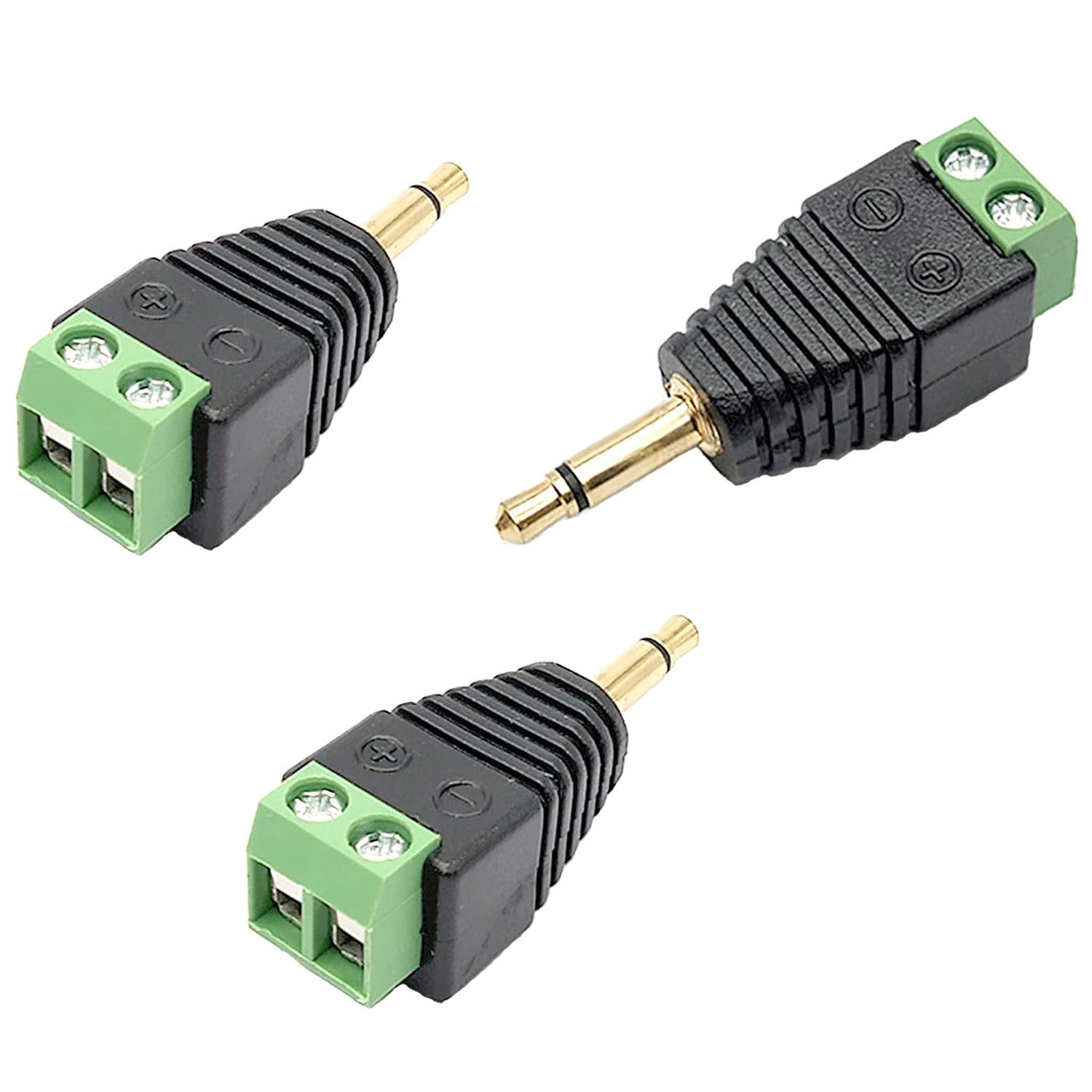 3pcs Adapter Converter 3.5mm 1/8" TS Mono Male Plug To 2 Pin AV Screw Video AV AUX Balun Speaker Wire Screw Terminal Solderless