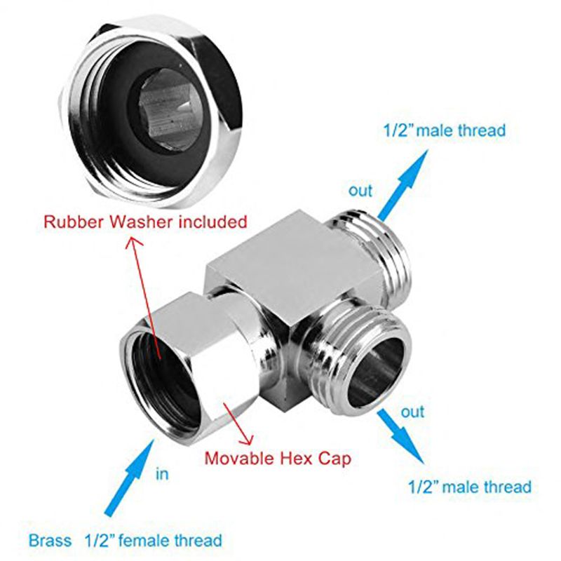1/2 "laiton Chrome 3 voies déviateur tuyau raccord té T forme adaptateur bain connecteur
