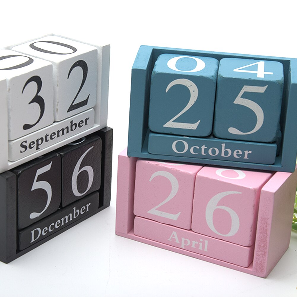 Month Date Display Living Room Desktop Desk Decoration Home Office Decor Wood Calendar Wood Block Planner Reusable DIY