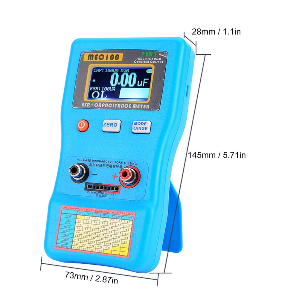 Condensateur Numérique MEC-100 - Afficheur Digital - Autoranging 0-470uF - Testeur ESR - Précision 1% - Bleu