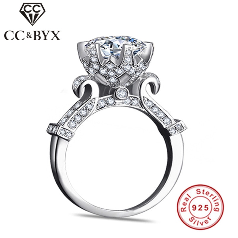 Cc prata esterlina encantos 925 anéis para mulher única cor de ouro branco nupcial casamento jóias noivado anel anel bijoux femme