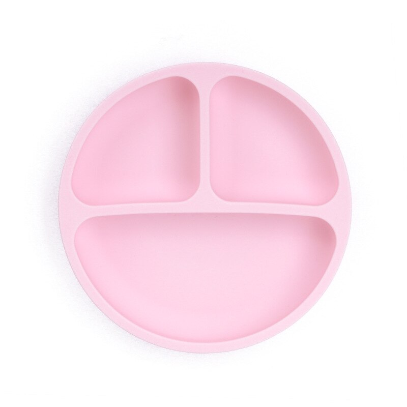 Vaisselle en silicone en forme de bol et assiette avec ventouse pour bébé,service de table pour enfant avec visage souriant,: Pink