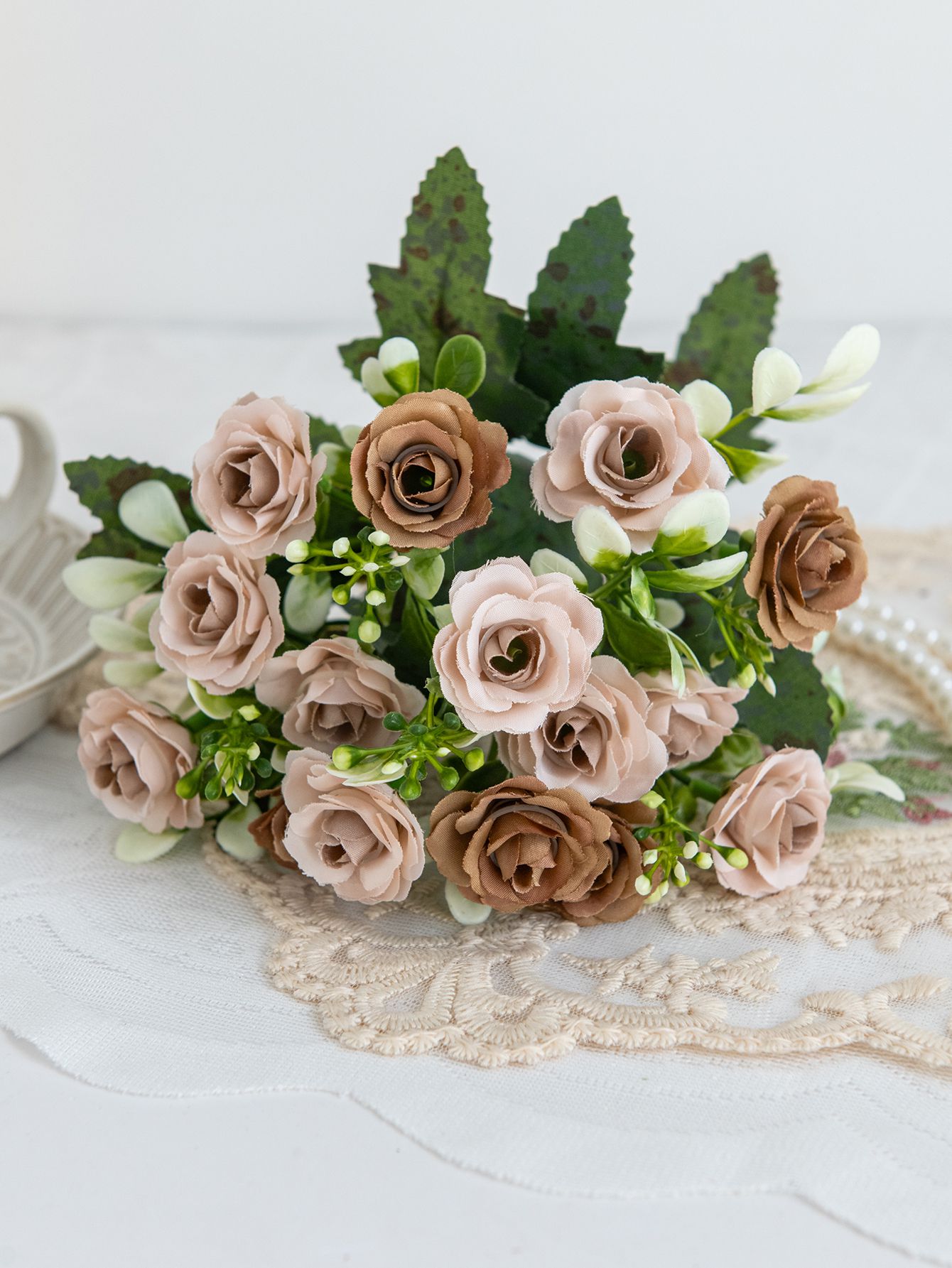 5 fork 15Head Silk Rose For Wedding arch Christmas Wreath Decoration Home Living Room bonsai Photography prop Artificial Flowers: Gold