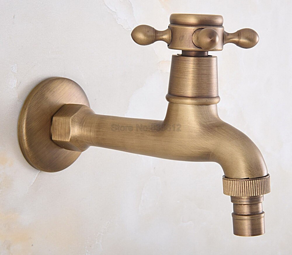 Antique Brass Wall Mounted Cross Handle Washing Machine Water Faucet /Garden Water Tap tav316
