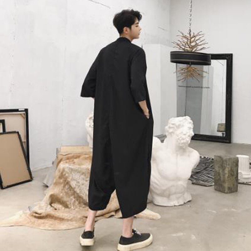 Mannen Korte Mouw Dunne Casual Shirt Jumpsuit Mannelijke Losse Een Stuk Harembroek Overalls Tooling Jumpsuit Hiphop Mode Broek
