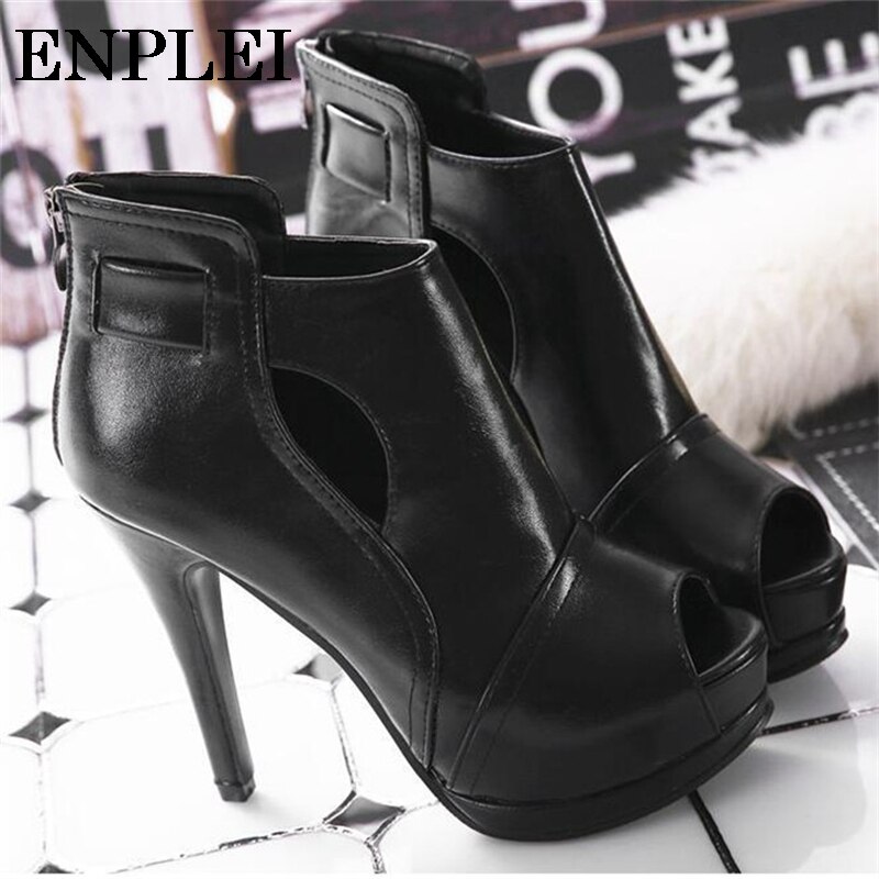 Enplei Women Pumps Breathable Hollow Out Square Heel Boots Wedding Shoes Spring Fall Office Sandals Platform Heels Party 34-42